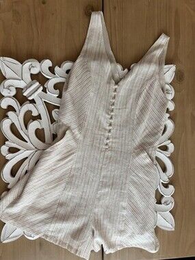 GB Women's Medium Pinstripe Romper Shorts Beach Boho Minimalist